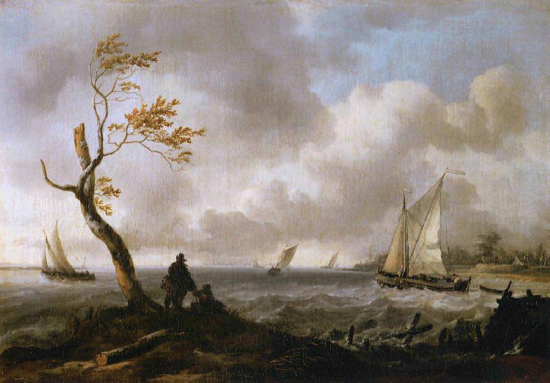 Ludolf Bakhuizen Fishing Boats and Coasting Vessel in Rough Weather Sweden oil painting art